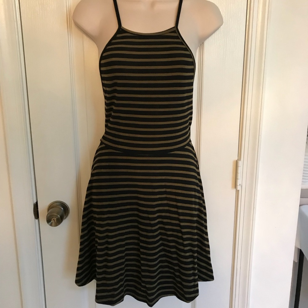 striped black & army green dress